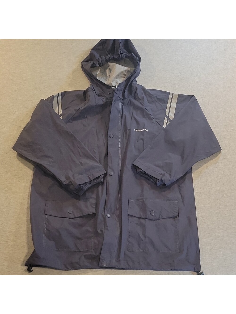 Stearns Men's Hooded Rain Coat Jacket Full Zip Snap Pockets Blue XL